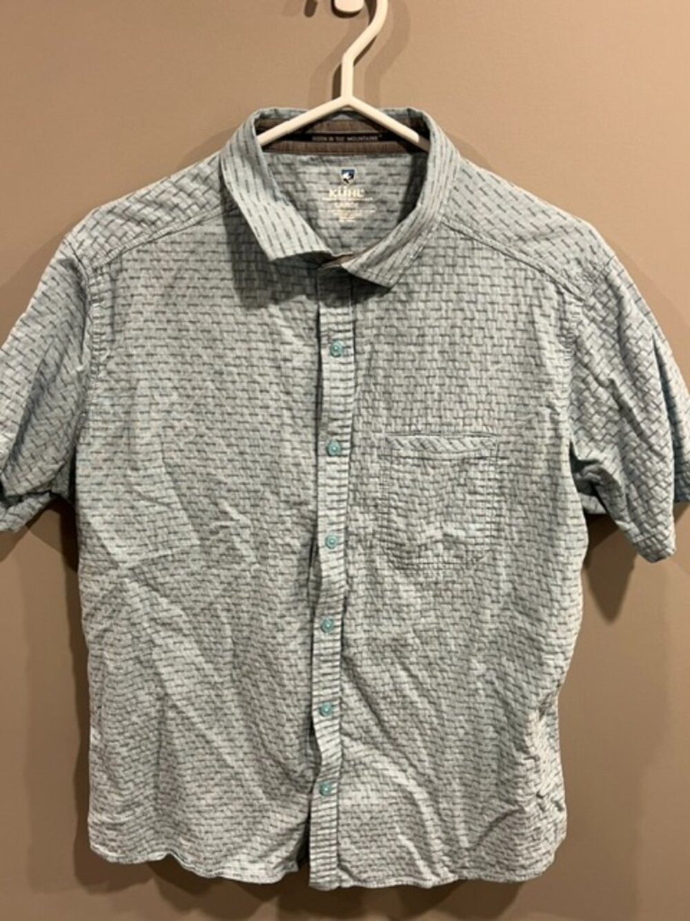 KÜHL Light Blue Textured Short Sleeve Button Down Shirt Large